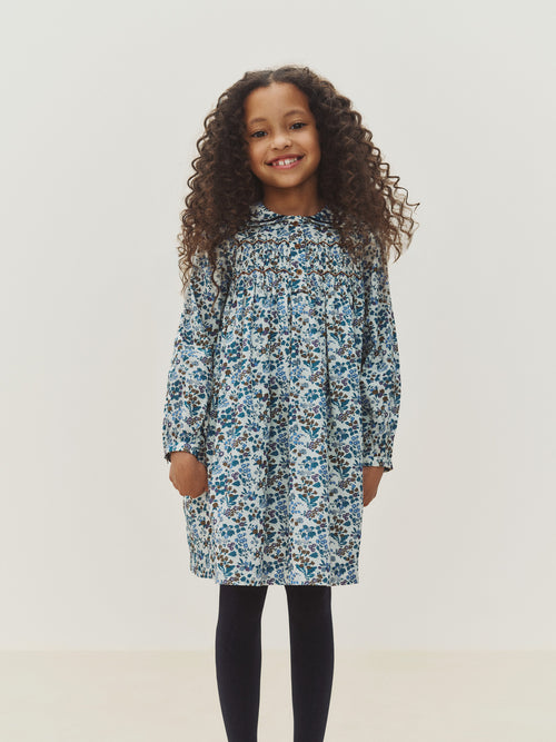 Robe Marinette à col marin smockée et brodée main