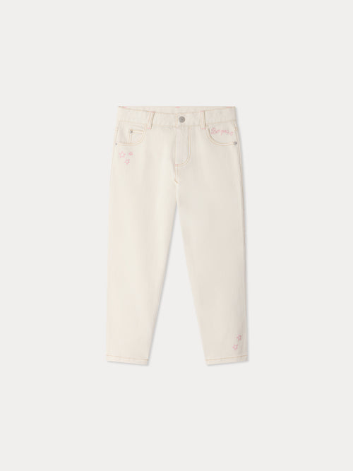 Pantalon denim droit Eloha à motifs brodés en coton biologique