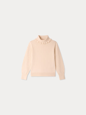 Meyssa Pullover mit gerüschtem Stehkragen aus Wolle und Baumwolle