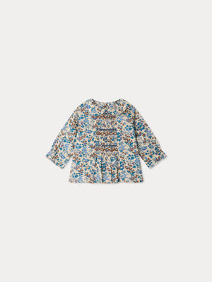 Blouse bébé Missi en tissu Liberty smockée et brodée main en coton biologique