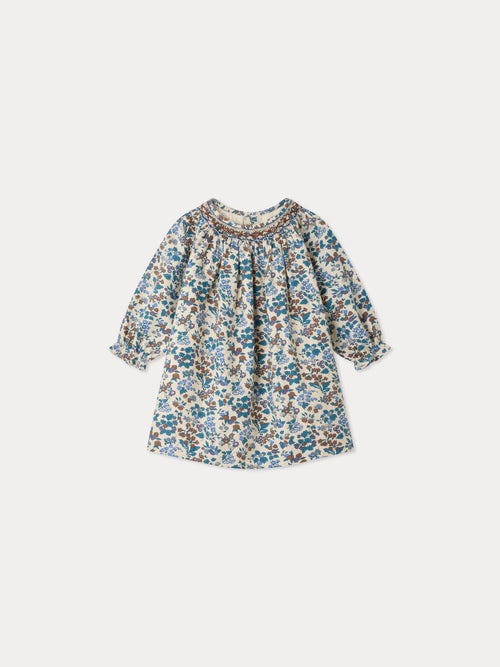 Robe bébé Griottine smockée et brodée main imprimé floral