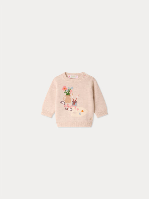 Baby-Pullover Almire mit handbesticktem Maleratelier-Motiv