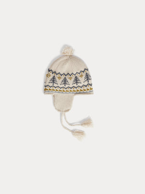 Bonnet bébé Tinna en jacquard sapin à pompon et cordons