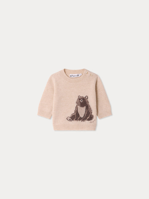 Baby-Pullover Almire mit gesticktem Bär aus Kaschmir