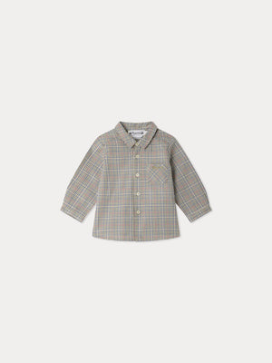 Chemise bébé Malo à carreaux et brodée main en coton biologique