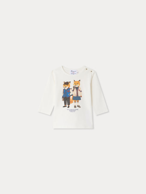 Bonpoint x Maison Kitsuné t‑shirt bébé Tahsin imprimé renards en coton biologique