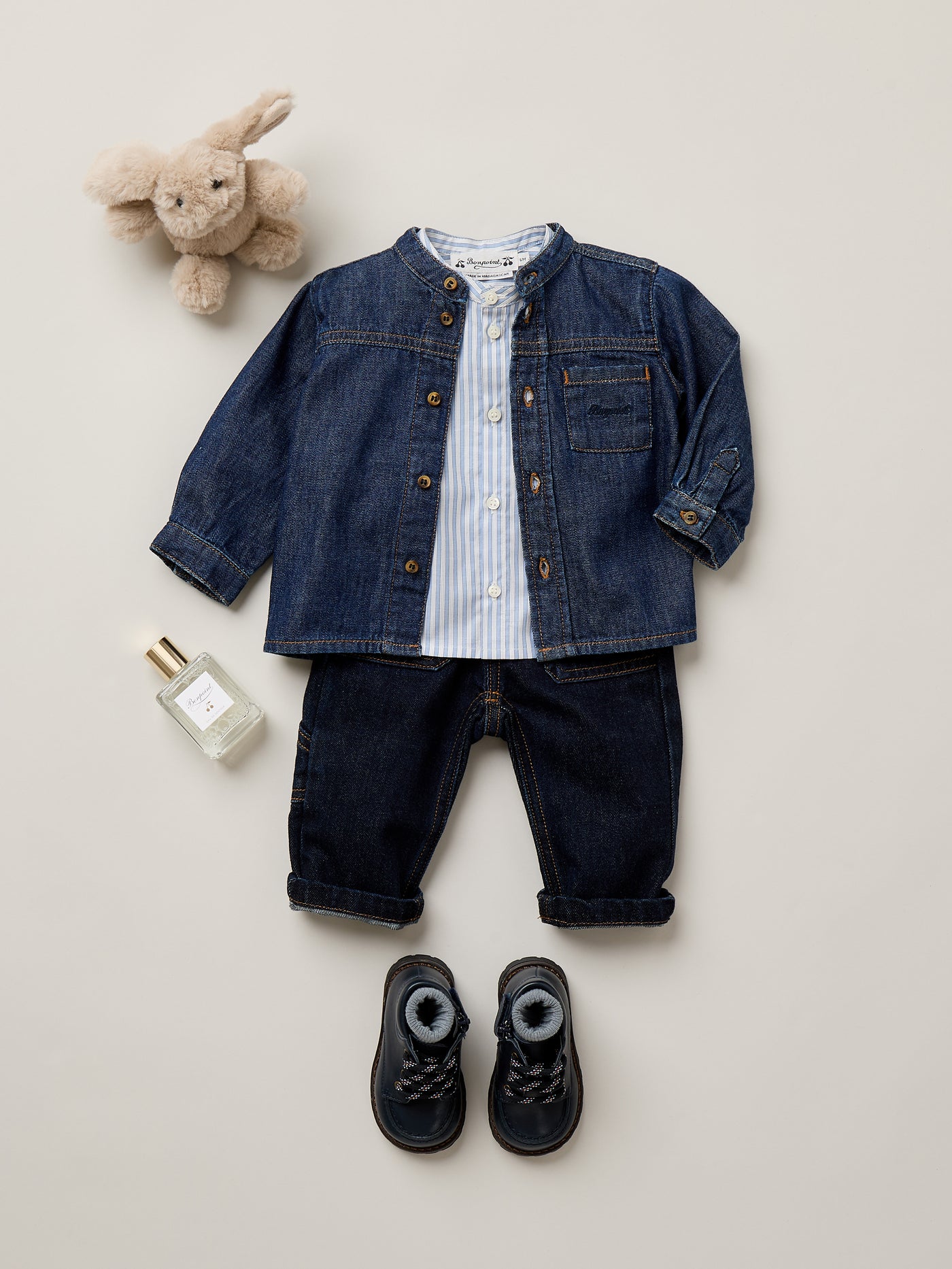Chemise bébé Jace à col mao et poche brodée en coton biologique