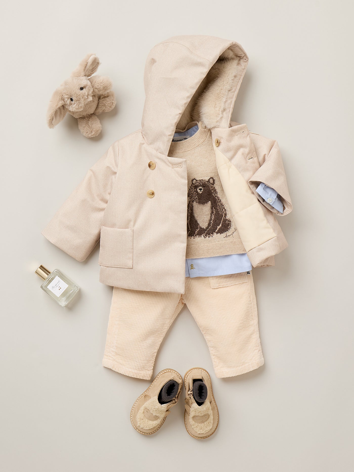Chemise bébé Matis sapins et hérissons brodés main