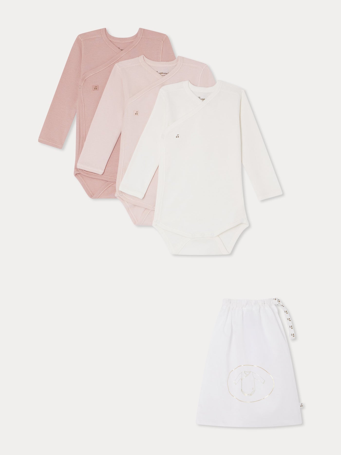 Set di 3 body incrociati in cotone biologico rosa