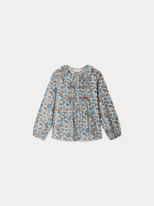 Blouse Mentille en tissu Liberty smockée et brodée main en coton biologique