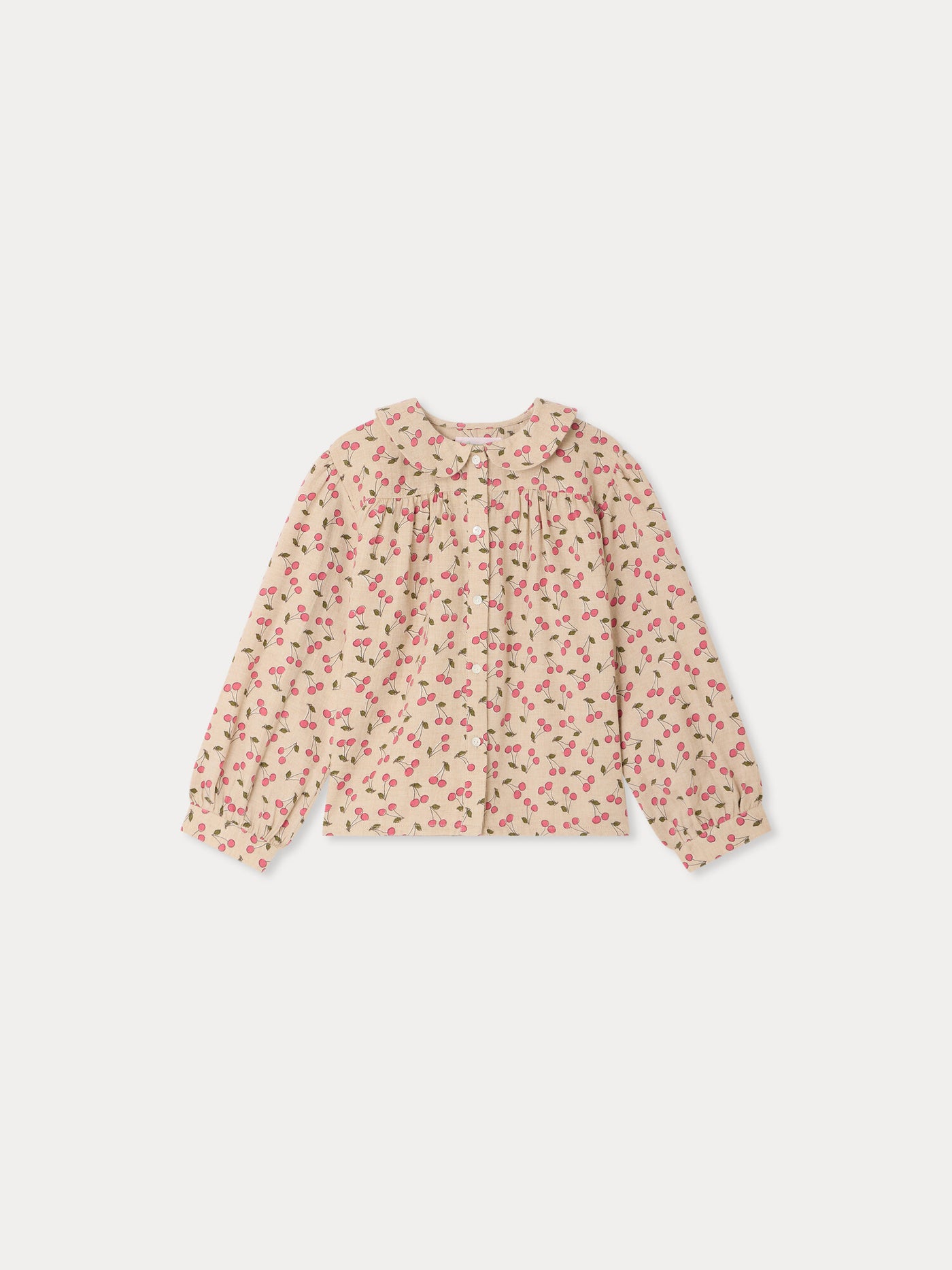Blouse Josseline à col Claudine imprimée cerises en coton biologique