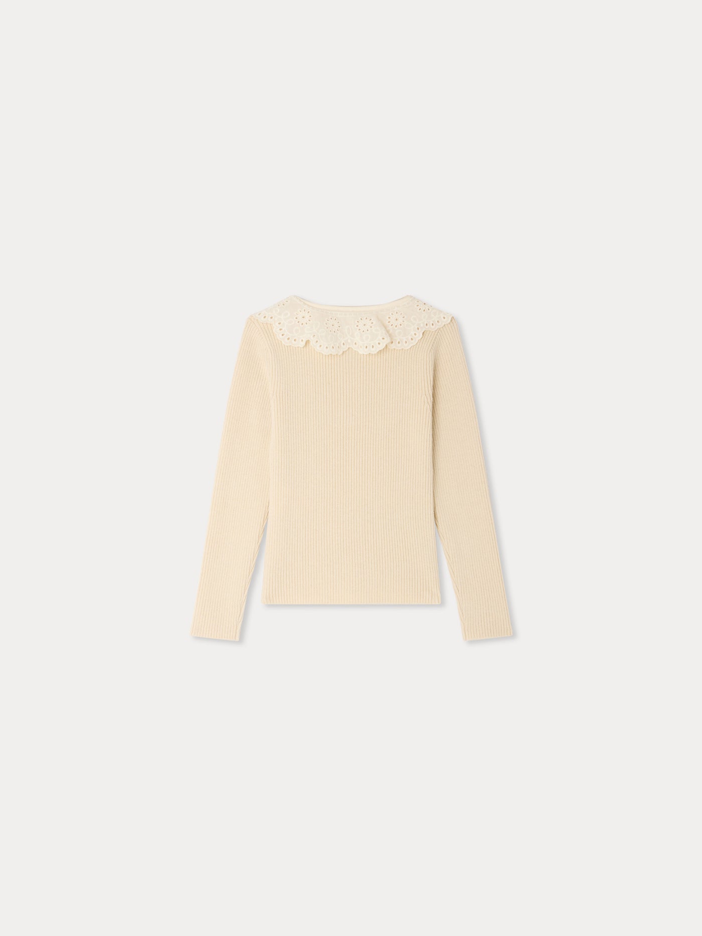 Maud Pullover mit gerüschtem Bubikragen aus Wolle und Baumwolle