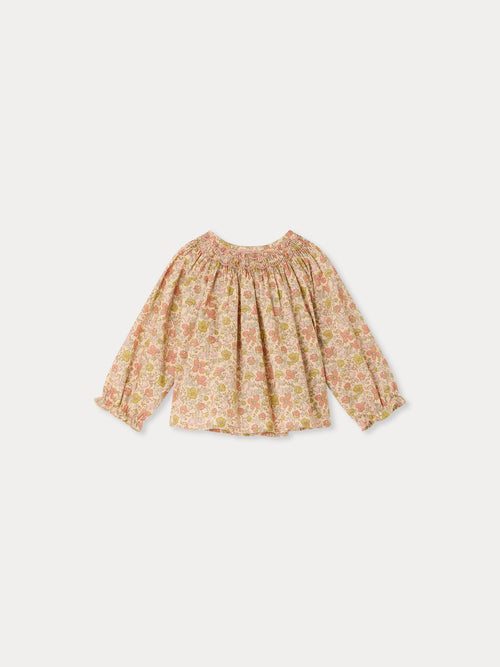Blouse bébé Griotte en tissu Liberty smockée et brodée main en coton biologique