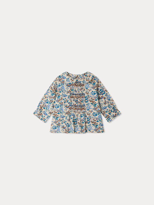 Blouse bébé Missi en tissu Liberty smockée et brodée main en coton biologique