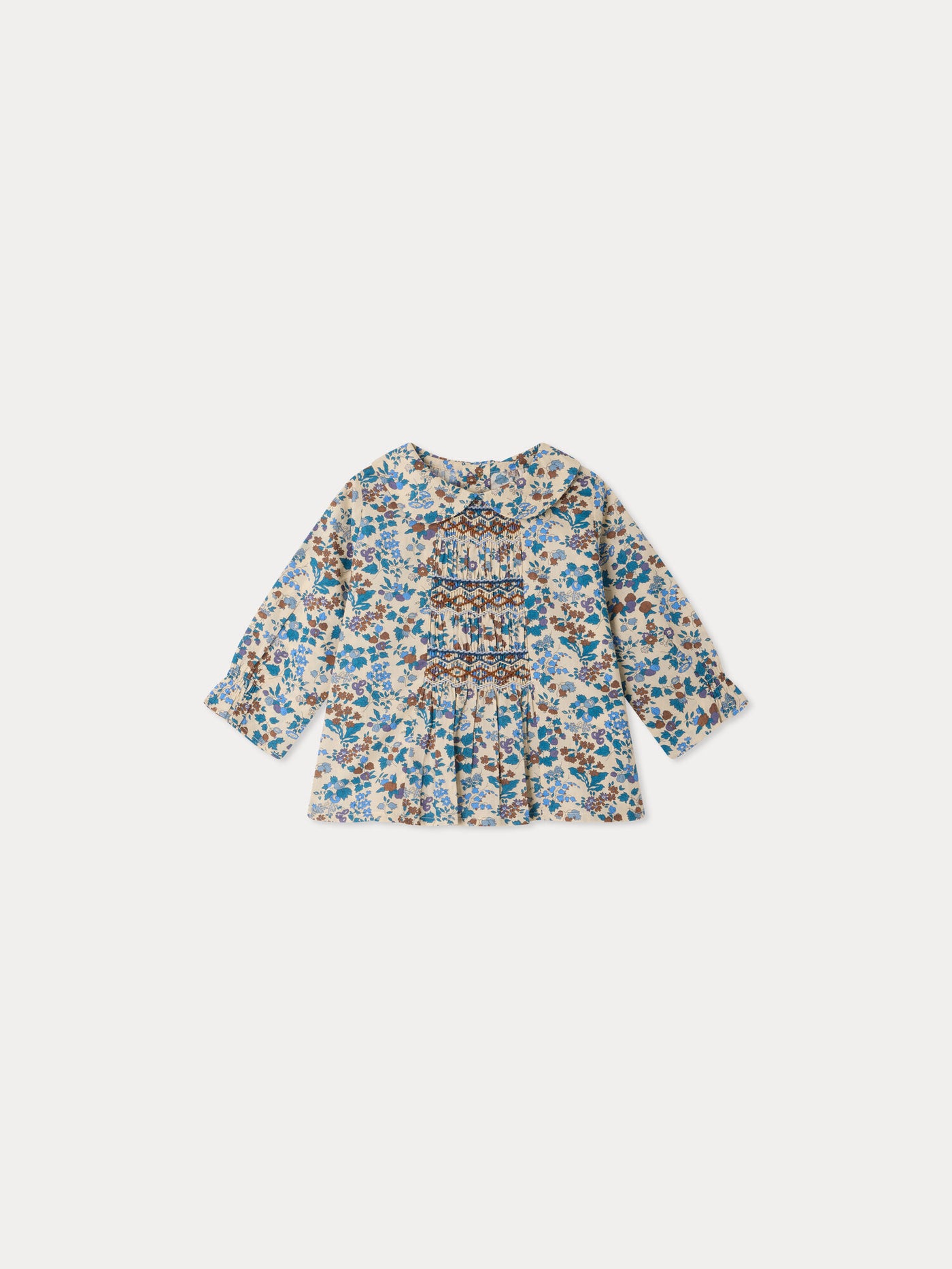 Blouse bébé Missi en tissu Liberty smockée et brodée main en coton biologique