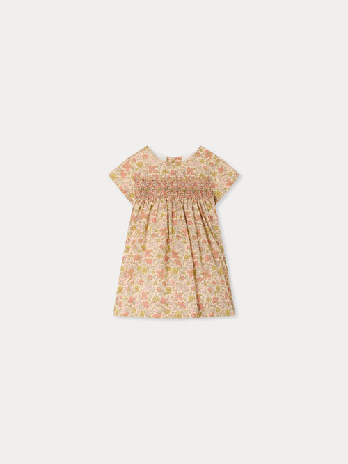 Robe bébé Maruska en tissu Liberty smockée et brodée main en coton biologique