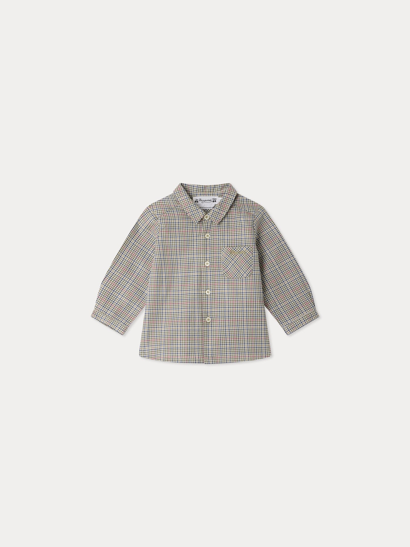 Chemise bébé Malo à carreaux et brodée main en coton biologique